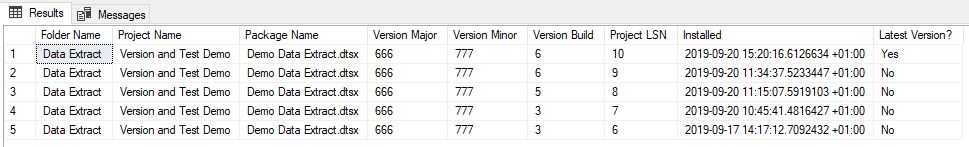 SSIS version query results